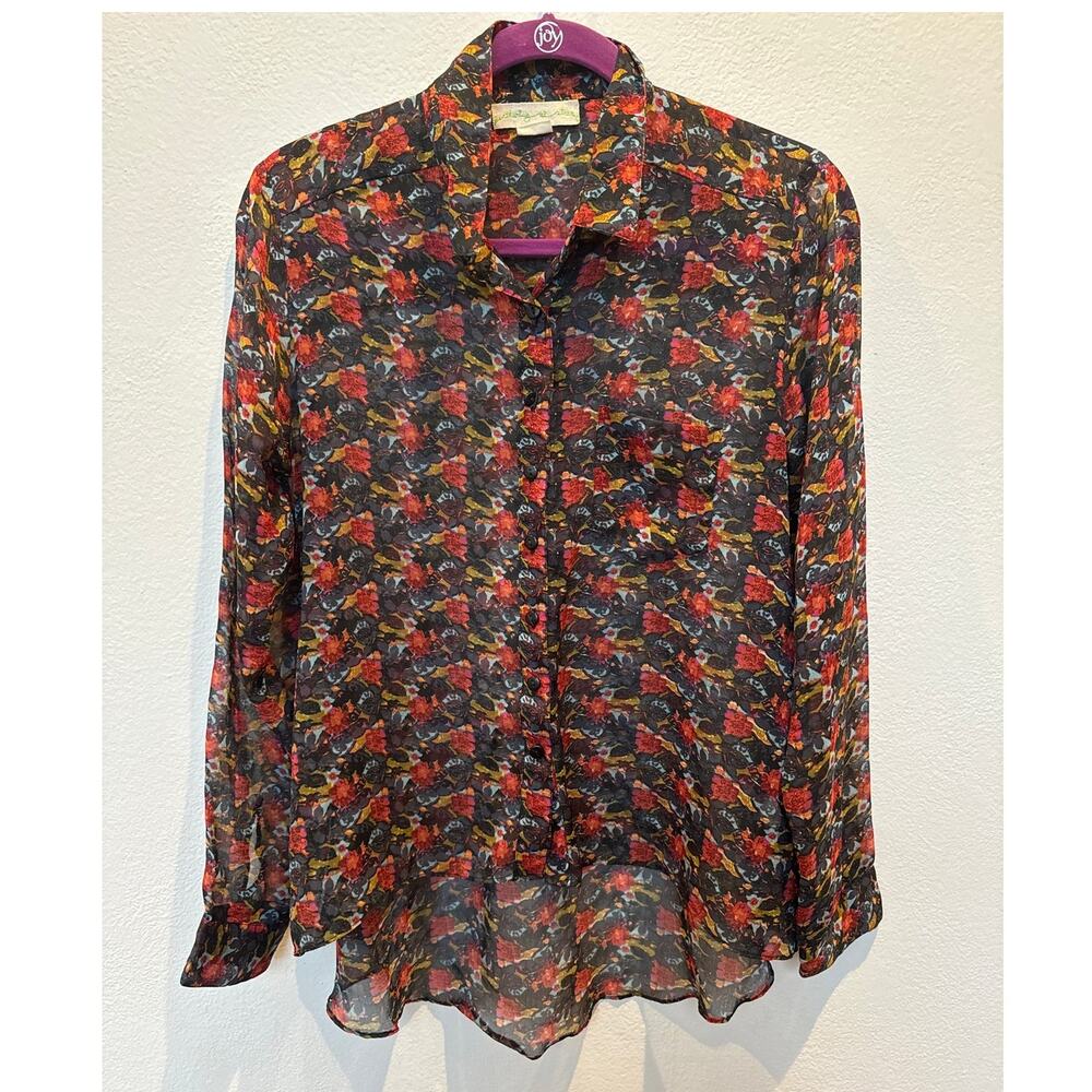 Staring at Stars Anthropologie Long Sleeve Button Front Sheer Top Women's Size S